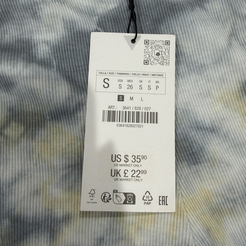 NEW Zara Womens Blue Grey Tie Dye Ribbed Flare Bell Bottom Yoga Pants Small - Picture 5 of 7